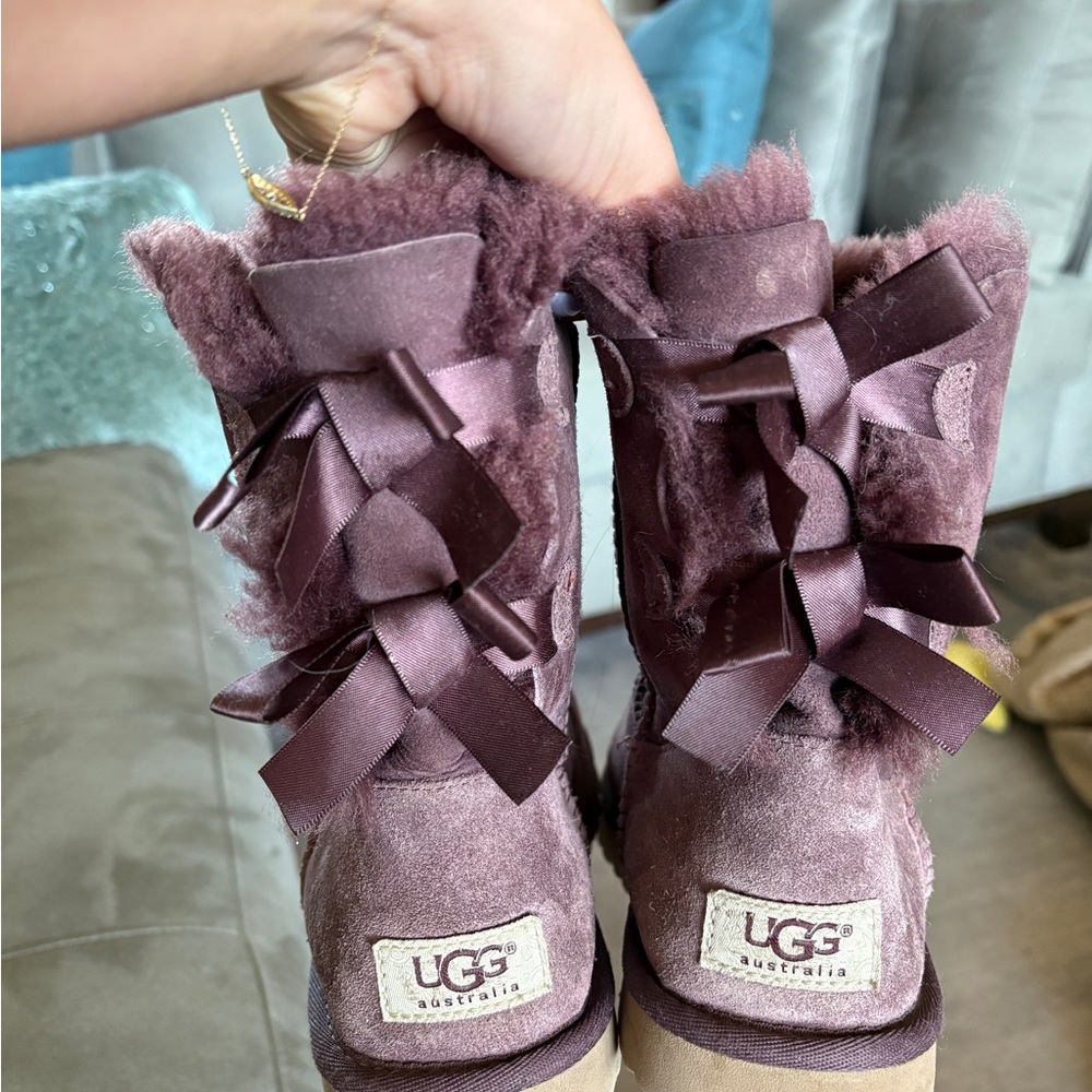 UGG Women's Purple Bow Suede Shearling Boots